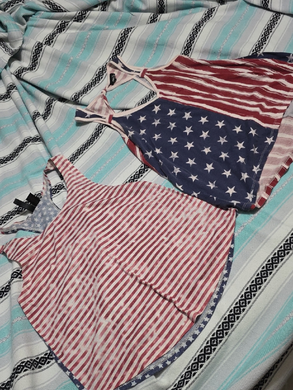 Lot Of 2 Tanks Red, White & Blue American  Racerback Tank Tops